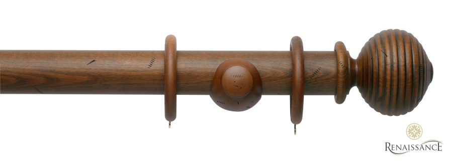 Vintage 50mm Pole Set 150cm Ribbed Ball Dark Oak