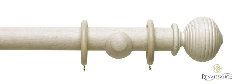 Vintage 40mm Pole Set 150cm Ribbed Ball Ivory Wash