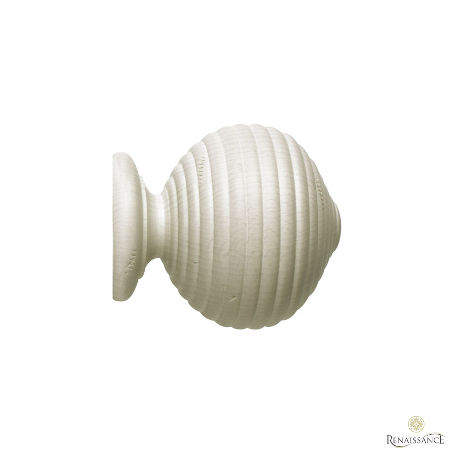 Vintage 40mm Finial Ribbed Ball Ivory Wash