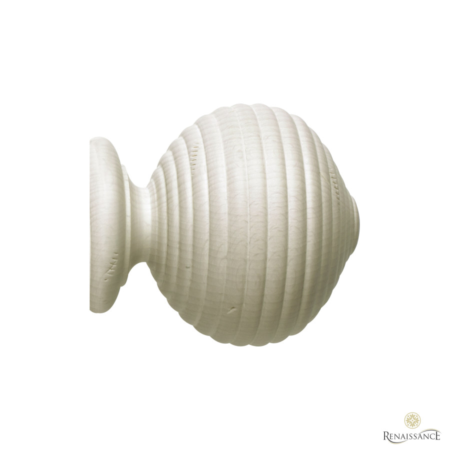 Vintage 50mm Finial Ribbed Ball Ivory Wash