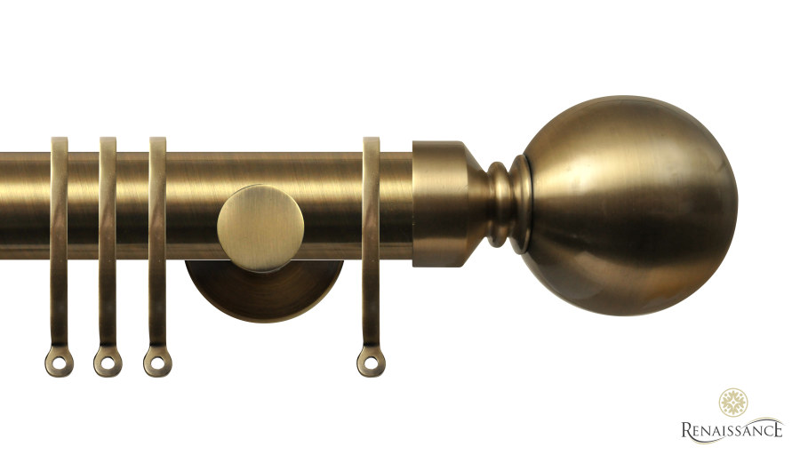 Contract 35mm Plain Ball Contemporary Pole Set 120cm Antique Brass