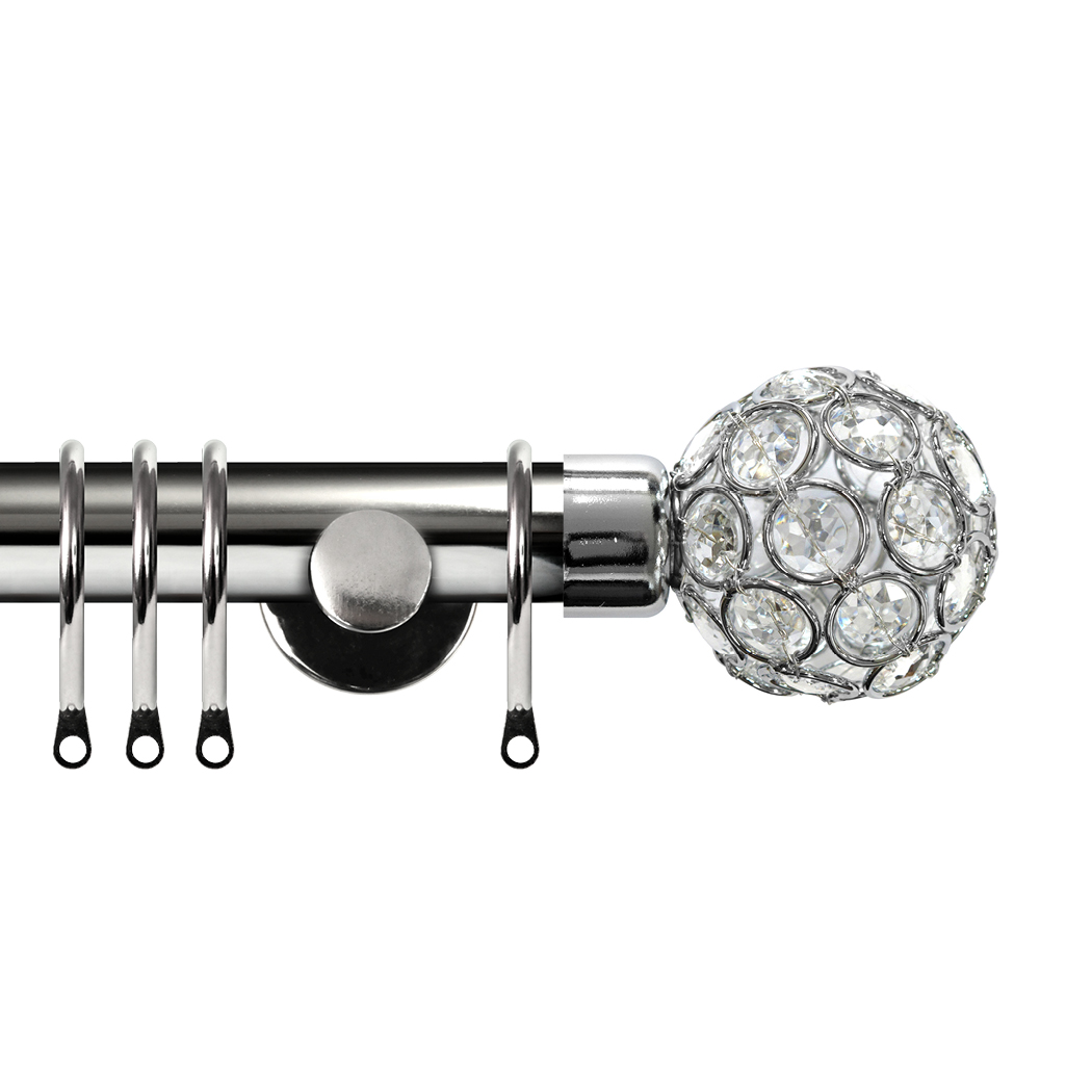 Dimensions 28mm Clear Crystal Beads Pole Set with Contemporary Bracket 120cm Polished Silver
