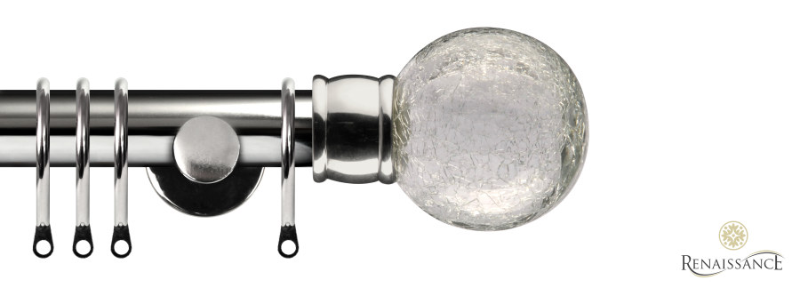 Dimensions 28mm Crackled Glass Pole Set with Contemporary Bracket 120cm Polished Silver