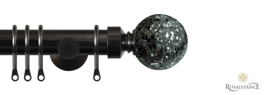 Dimensions 28mm Black/Silver Mirror Mosaic Ball Pole Set with Contemporary Bracket 120cm Black Nickel