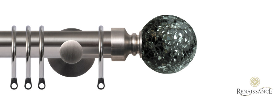 Dimensions 28mm Black/Silver Mirror Mosaic Ball Pole Set with Contemporary Bracket 120cm Brushed Nickel