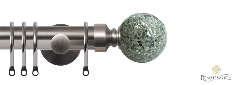 Dimensions 28mm Silver Mirror Mosaic Ball Pole Set with Contemporary Bracket 120cm Brushed Nickel