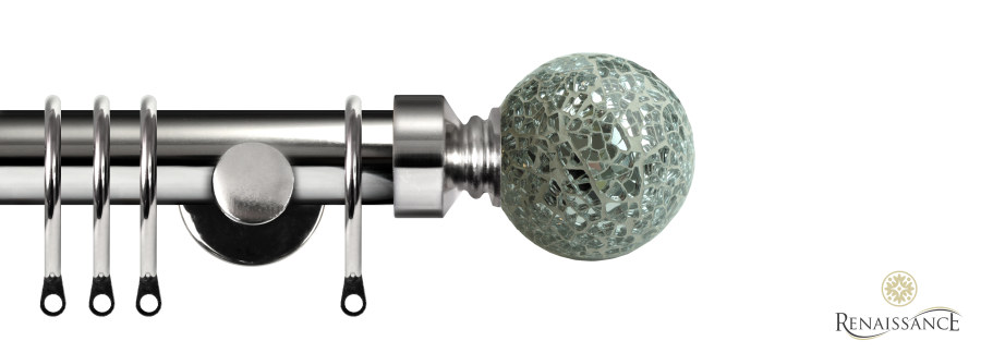 Dimensions 28mm Silver Mirror Mosaic Ball Pole Set with Contemporary Bracket 120cm Polished Silver