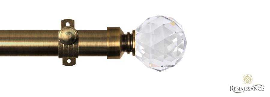 Dimensions 28mm Clear Crystal Cut Diamond Eyelet Pole Set with Adjustable K-Bracket 120cm Antique Brass