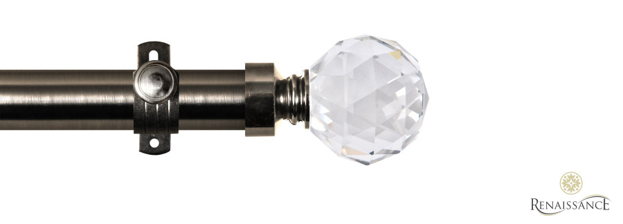 Dimensions 28mm Clear Crystal Cut Diamond Eyelet Pole Set with Adjustable K-Bracket 120cm Gunmetal