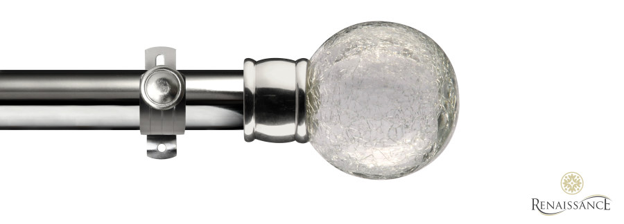 Dimensions 28mm Crackled Glass Eyelet Pole Set with Adjustable K-Bracket 120cm Polished Silver