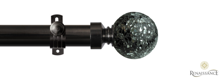 Dimensions 28mm Black/Silver Mirror Mosaic Ball Eyelet Pole Set with Adjustable K-Bracket 120cm Black Nickel