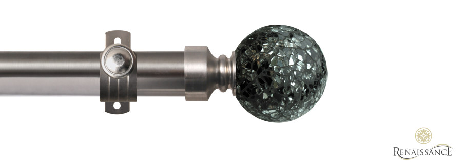 Dimensions 28mm Black/Silver Mirror Mosaic Ball Eyelet Pole Set with Adjustable K-Bracket 120cm Brushed Nickel
