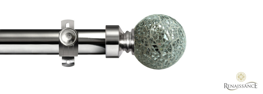 Dimensions 28mm Silver Mirror Mosaic Ball Eyelet Pole Set with Adjustable K-Bracket 120cm Polished Silver