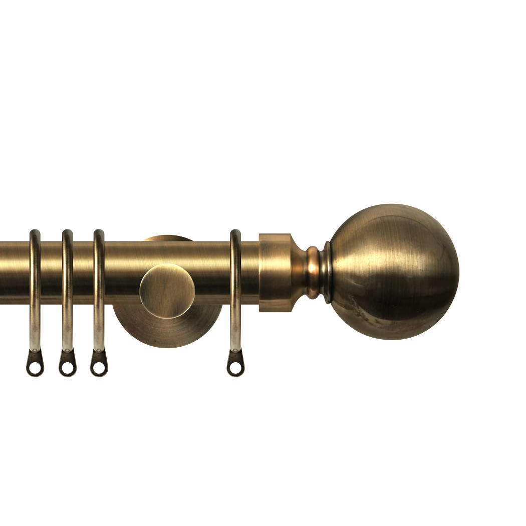 Contract 28 Plain Ball 28mm Pole Set with Contemporary Brackets 120cm Antique Brass