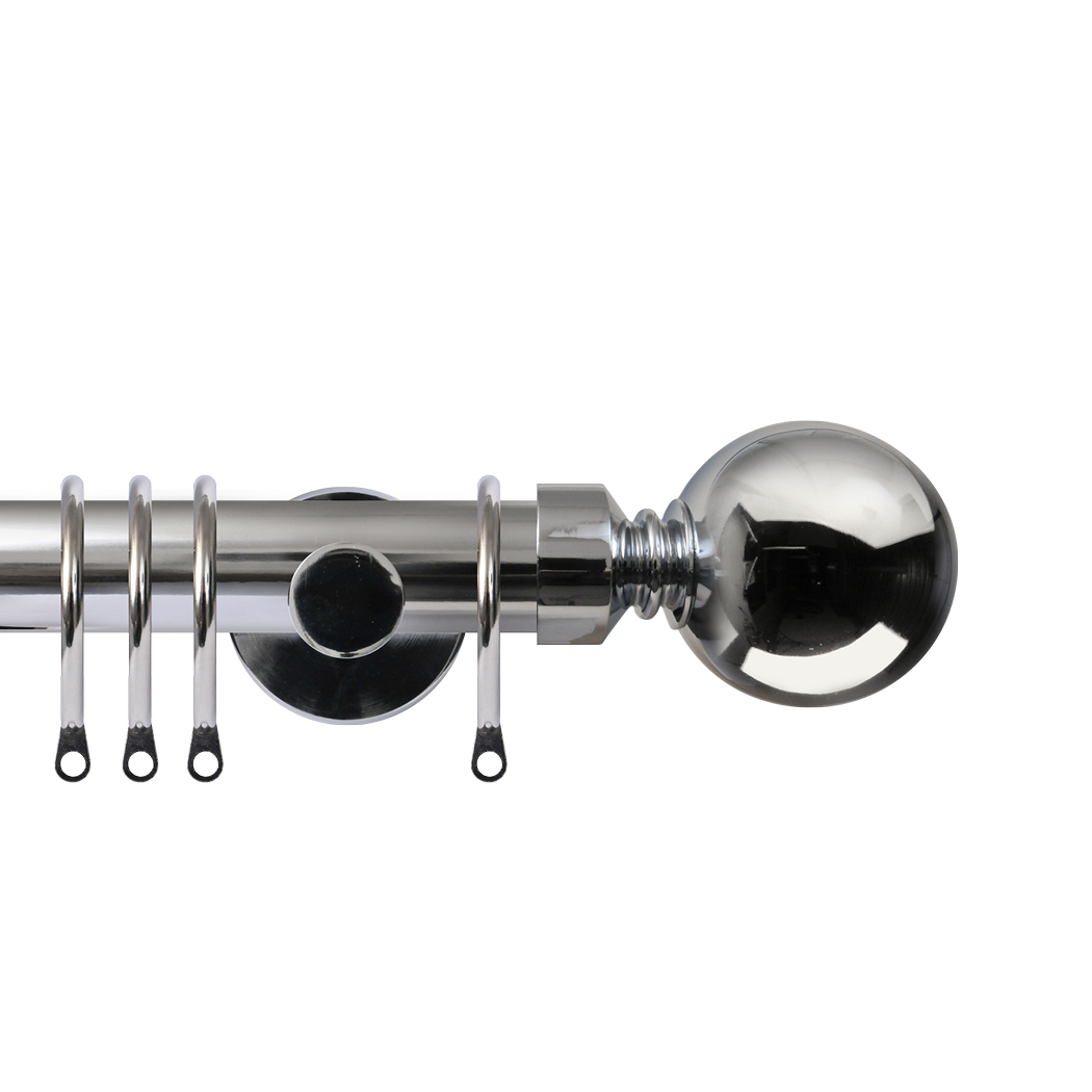 Contract 28 Plain Ball 28mm Pole Set with Contemporary Brackets 120cm Polished Silver
