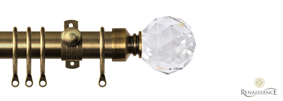 Dimensions 28mm Clear Crystal Cut Diamond Pole Set with Adjustable K-Bracket 120cm Antique Brass