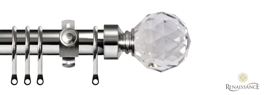 Dimensions 28mm Clear Crystal Cut Diamond Pole Set with Adjustable K-Bracket 120cm Polished Silver