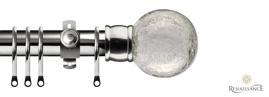 Dimensions 28mm Crackled Glass Pole Set with Adjustable K-Bracket 120cm Polished Silver