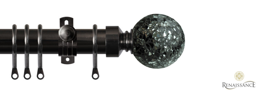 Dimensions 28mm Black/Silver Mirror Mosaic Ball Pole Set with Adjustable K-Bracket 120cm Black Nickel