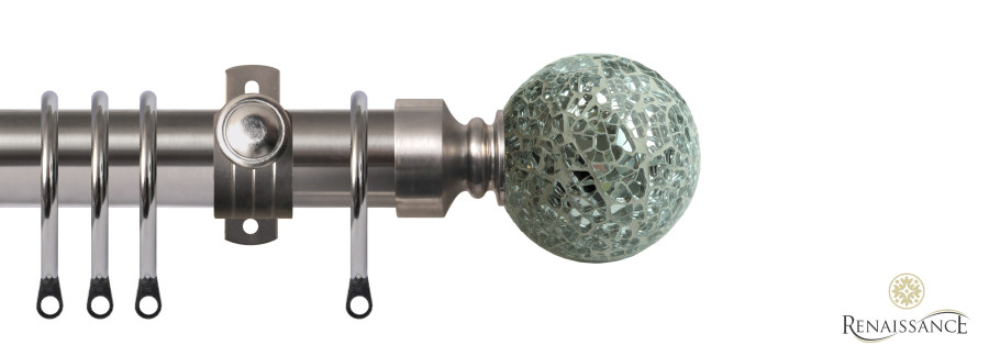 Dimensions 28mm Silver Mirror Mosaic Ball Pole Set with Adjustable K-Bracket 120cm Brushed Nickel