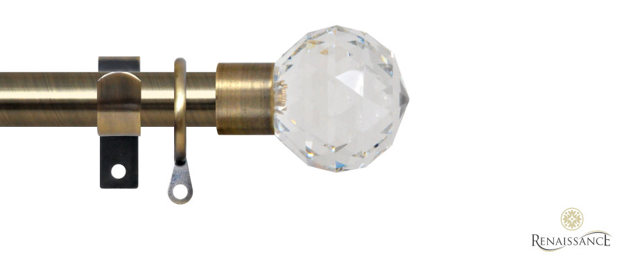 Extensis 19 19/16mm Clear Crystal Cut Diamond Extendable Pole Set 120-210cm Antique Brass
