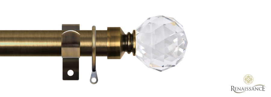Extensis 28 28mm/25mm Clear Crystal Cut Diamond Extendable Pole Set 90-160cm Antique Brass