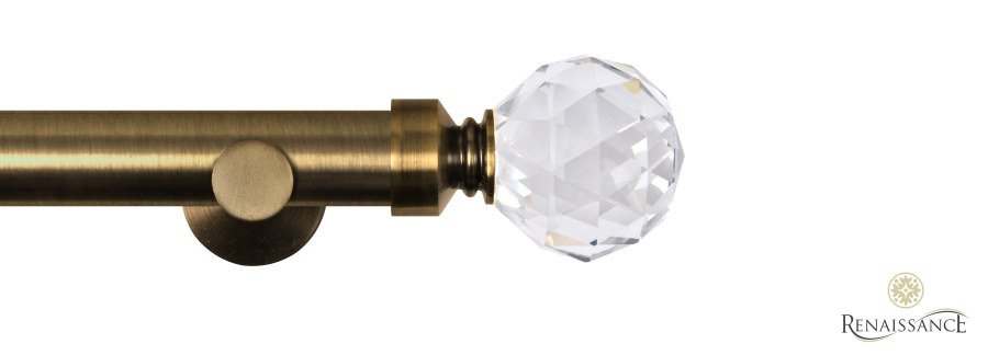 Dimensions 28mm Clear Crystal Cut Diamond Eyelet Pole Set with Contemporary Bracket 120cm Antique Brass