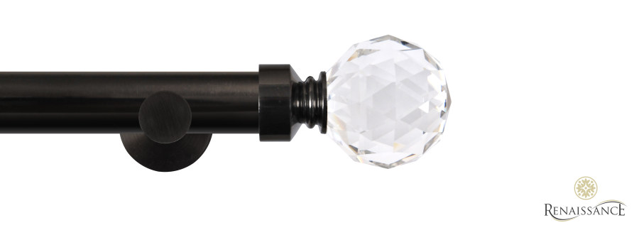 Dimensions 28mm Clear Crystal Cut Diamond Eyelet Pole Set with Contemporary Bracket 120cm Black Nickel