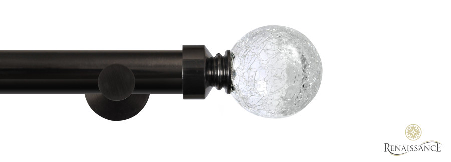 Dimensions 28mm Crackled Glass Eyelet Pole Set with Contemporary Bracket 120cm Black Nickel