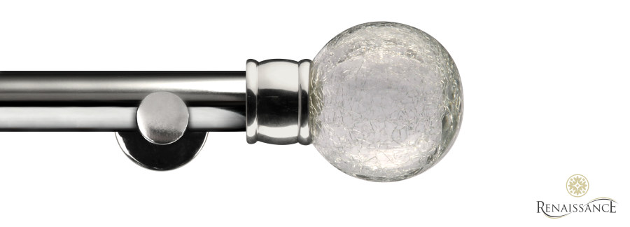 Dimensions 28mm Crackled Glass Eyelet Pole Set with Contemporary Bracket 120cm Polished Silver