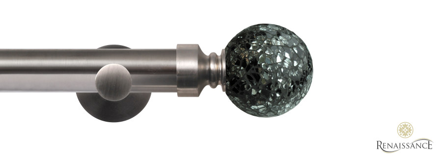 Dimensions 28mm Black/Silver Mirror Mosaic Ball Eyelet Pole Set with Contemporary Bracket 120cm Brushed Nickel