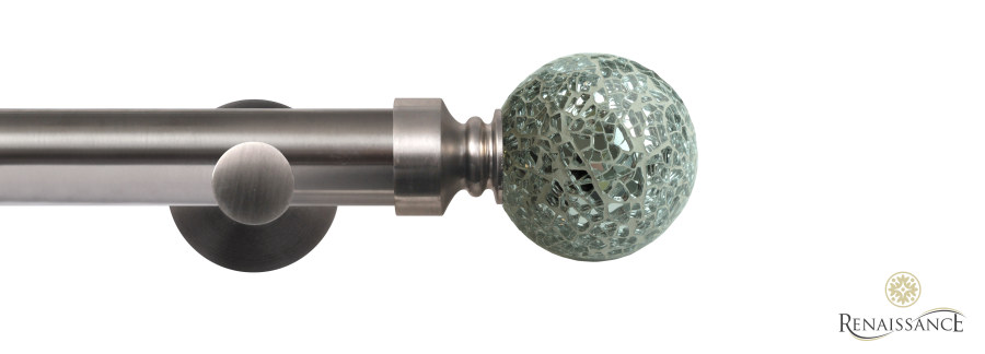 Dimensions 28mm Silver Mirror Mosaic Ball Eyelet Pole Set with Contemporary Bracket 120cm Brushed Nickel
