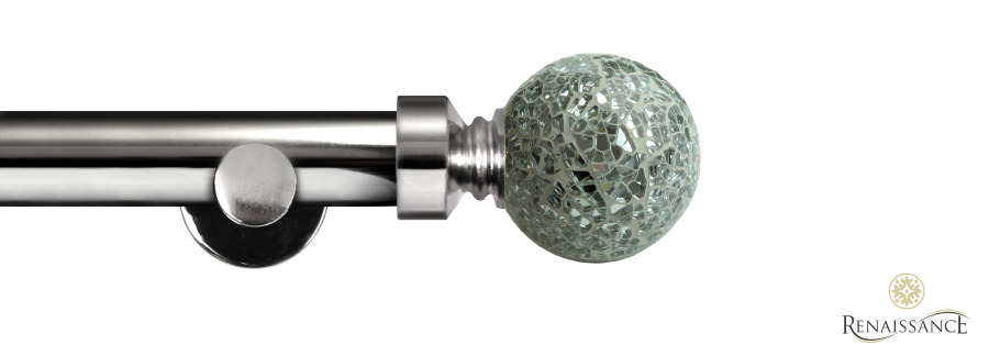 Dimensions 28mm Silver Mirror Mosaic Ball Eyelet Pole Set with Contemporary Bracket 120cm Polished Silver