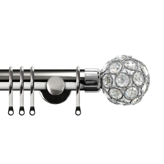 Dimensions 28mm Clear Crystal Beads Complete Pole Set with Contemporary Brackets Polished Silver