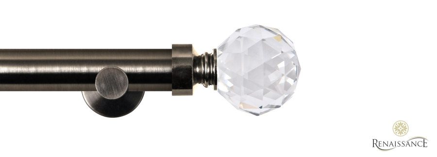 Dimensions 28mm Clear Crystal Cut Diamond Finial Eyelet Pole Set with Contemporary Bracket Gunmetal