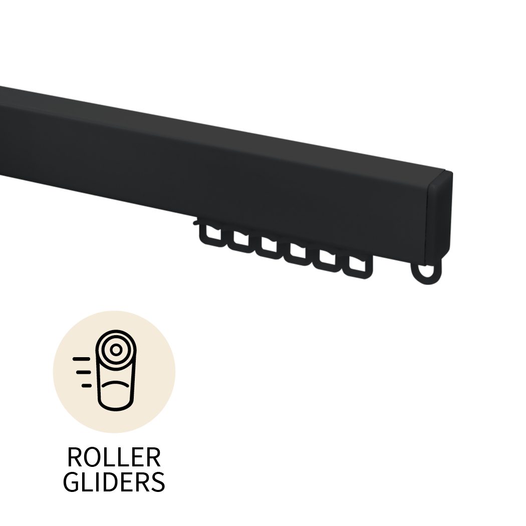 Heavy Duty H-Section Uncorded Track Kit Roller Gliders Black