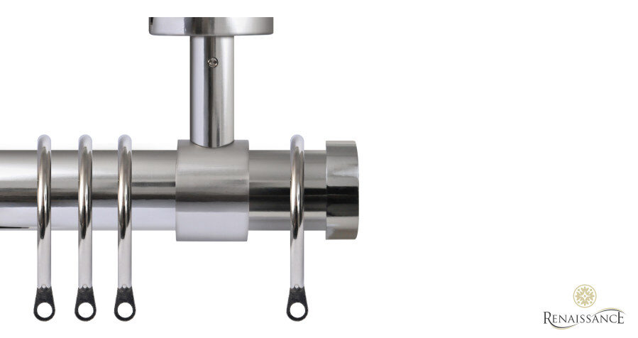 Contract 28 End Cap 28mm Pole Set with Ceiling Brackets Polished Silver