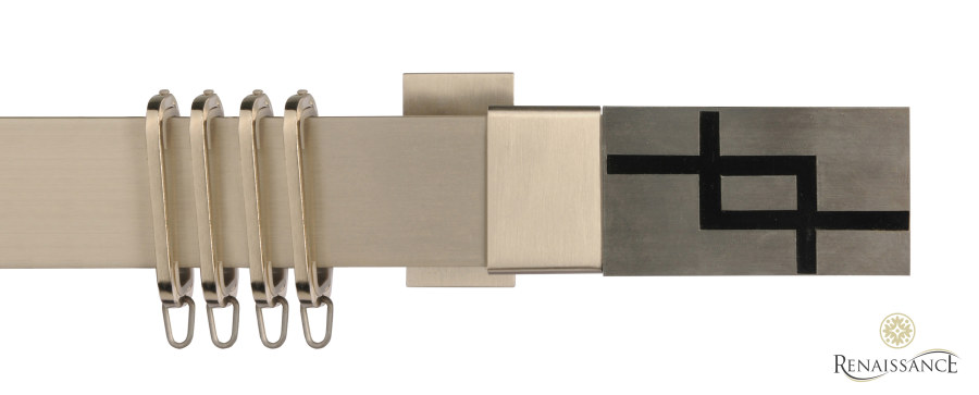 Vogue Silver/Black Interlock Finials 100cm Track Kit 100mm Bracket Brushed Silver