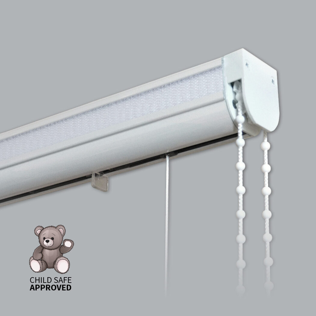 Safe-Release Closed Cassette Roman Blind Kit with White Plastic Chain