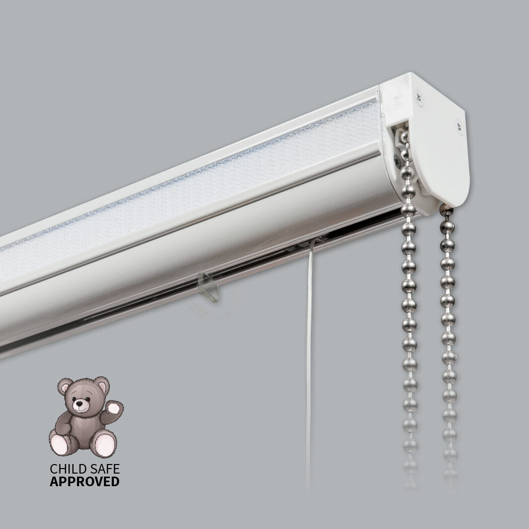 Safe-Release Closed Cassette Roman Blind Kit with Chrome Metal Chain