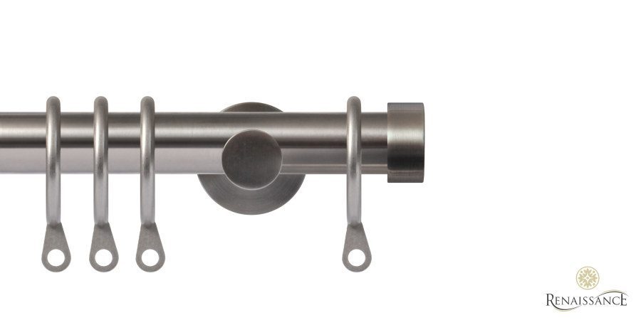 Contract 19 End Cap Curtain Pole Set with Contemporary Brackets Stainless Steel