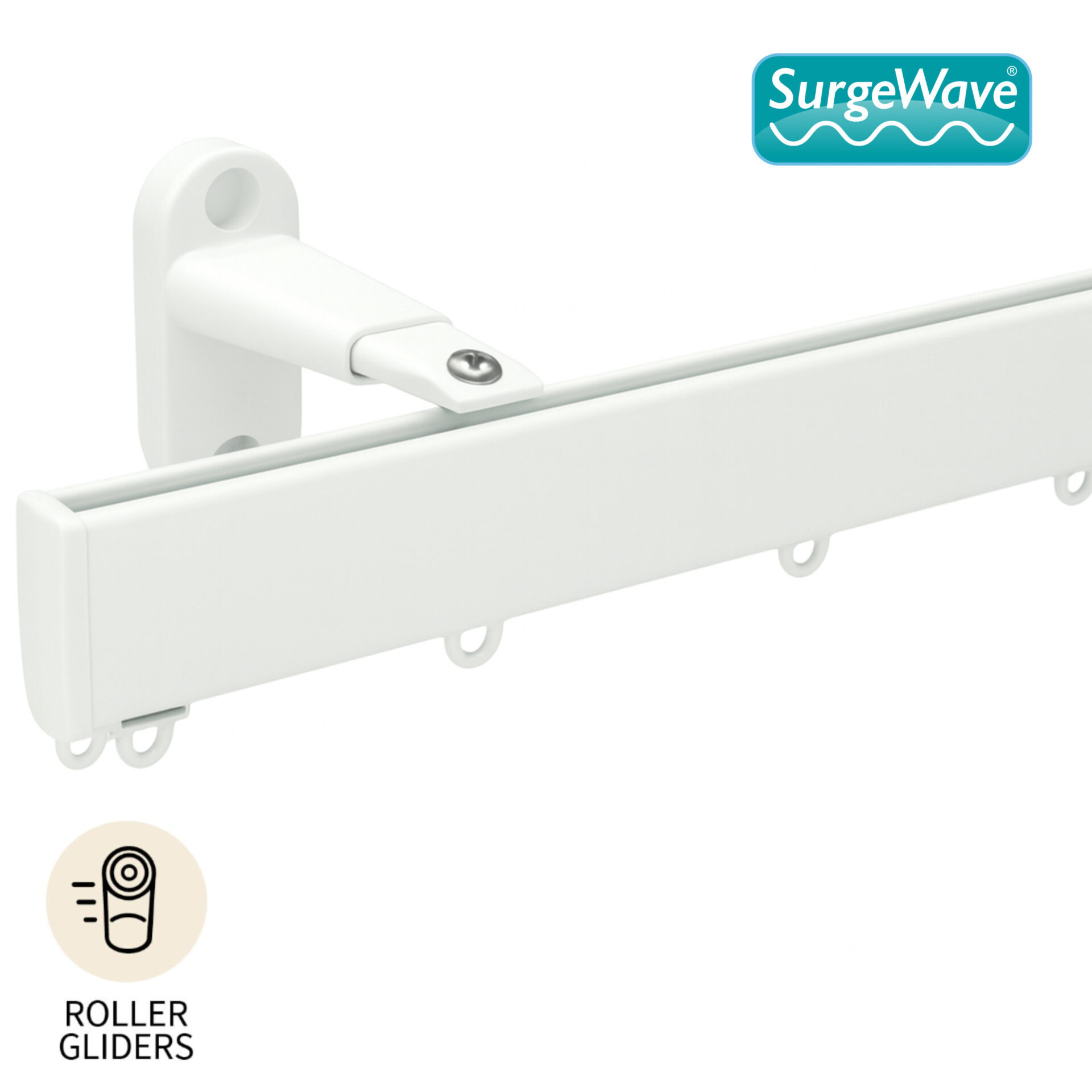 Motiva Flat Uncorded Metal Curtain Track Kit 80mm Roller SurgeWave Gliders White